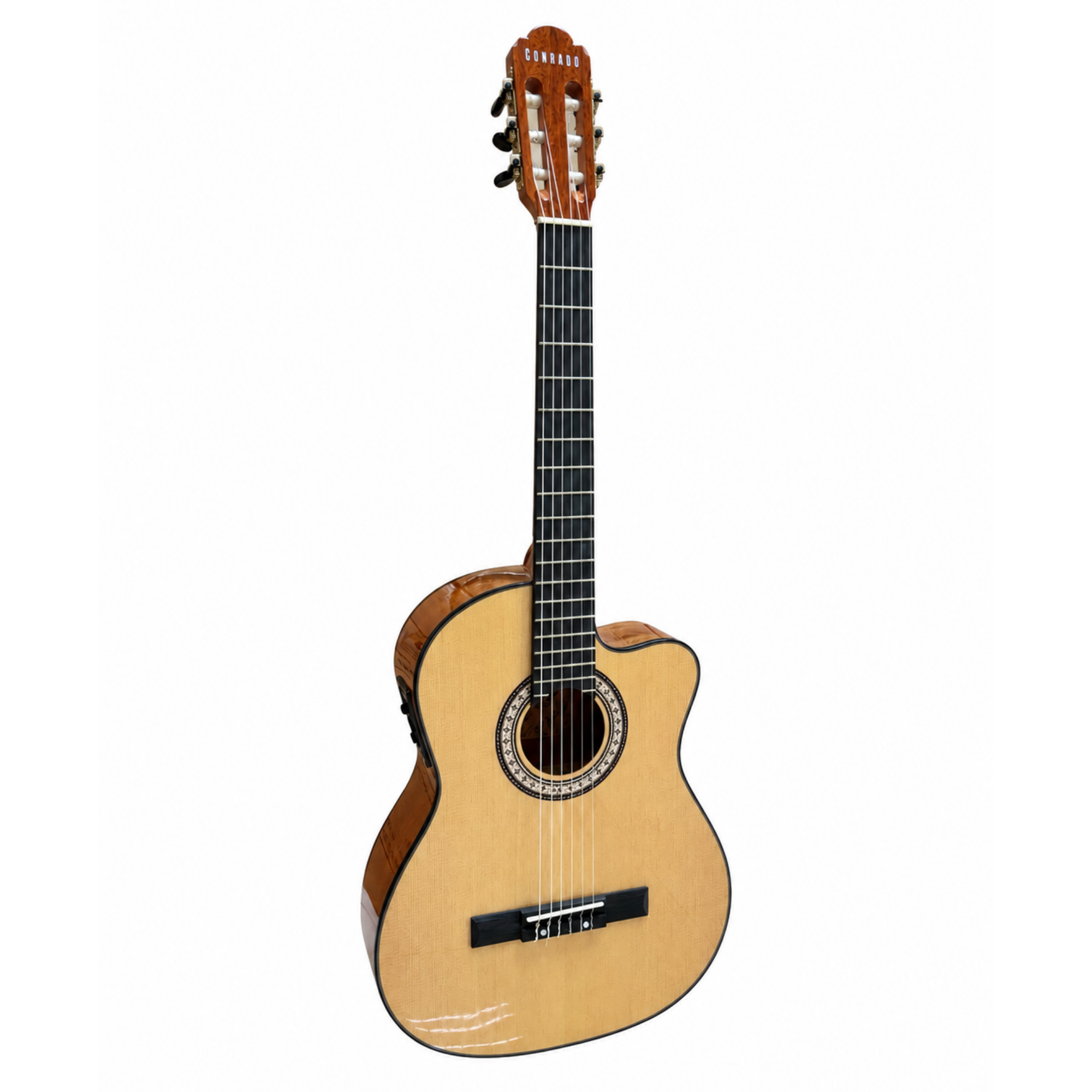 CONRADO CN-300CPEQ Parlak Cila Masif Ağaç Cutaway Elektro Klasik Gitar