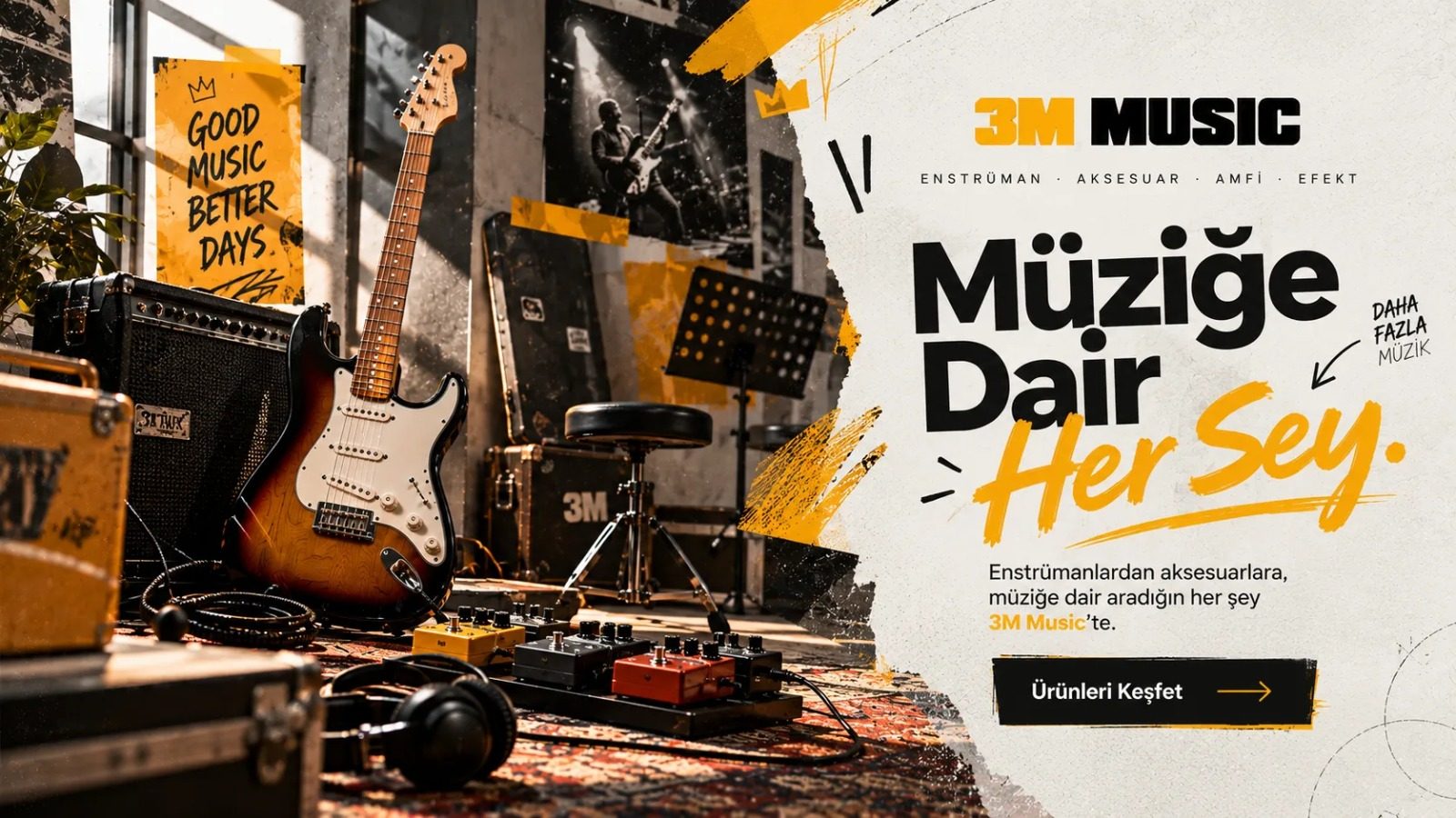 Müziğe dair her şey: enstrüman, aksesuar, amfi ve efekt